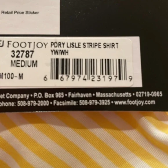 Men’s FootJoy Yellow & White Striped Golf Shirt, Size Medium, NWT - Picture 8 of 8